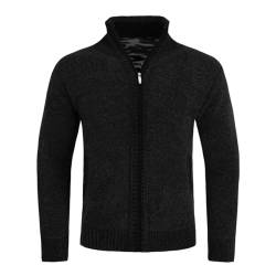 Allthemen Herren Strickjacke Cardigan mit Reißverschluss und Stehkragen Gefüttert Grobstrick Pullover Schwarz S von Allthemen