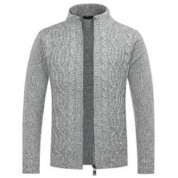 Allthemen Herren Strickjacke mit Reißverschluss Cardigan Grobstrick mit Stehkragen #67 Grau M von Allthemen