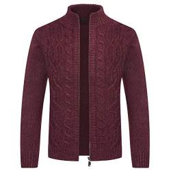 Allthemen Herren Strickjacke mit Reißverschluss Cardigan Grobstrick mit Stehkragen #67 Rot 3XL von Allthemen