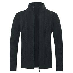 Allthemen Herren Strickjacke mit Reißverschluss Cardigan Grobstrick mit Stehkragen #79 Schwarz L von Allthemen