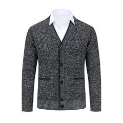 Allthemen Herren Strickjacke mit V Ausschnitt Gefüttert Cardigan mit Knöpfen Grobstrick Pullover Männer Warm Übergangsjacke Dunkelgrau L von Allthemen