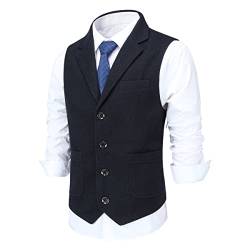 Allthemen Herren Weste Revers Tweed Wolle Anzugweste Formale Regular Fit Herrenweste Retro Business Hochzeit Dunkelblau XL von Allthemen