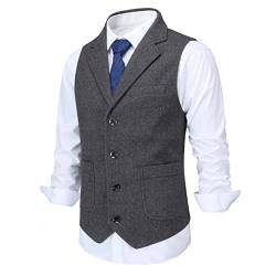 Allthemen Herren Weste Revers Tweed Wolle Anzugweste Formale Regular Fit Herrenweste Retro Business Hochzeit Grau XS von Allthemen