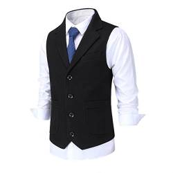 Allthemen Herren Weste Revers Tweed Wolle Anzugweste Formale Regular Fit Herrenweste Retro Business Hochzeit Schwarz 3XL von Allthemen