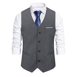 Allthemen Herren Weste Slim fit V Ausschnitt Anzugweste Ärmellose Westen für Business Hochzeit Grau XL von Allthemen