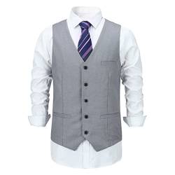 Allthemen Herren Weste V Ausschnitt Einreiher Gilet Slim Fit Business Anzugweste Western Hellgrau XXL von Allthemen