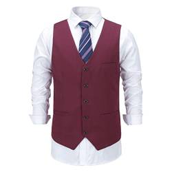 Allthemen Herren Weste V Ausschnitt Einreiher Gilet Slim Fit Business Anzugweste Western Rot XL von Allthemen