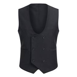 Allthemen Herren Weste Zweireihig Anzugweste Western Herrenweste mit U-Ausschnitt für Business Schwarz 3XL von Allthemen