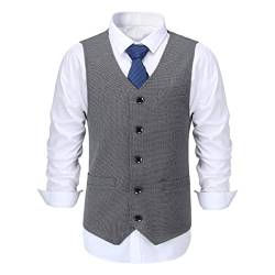 Allthemen Herren Western Weste Herringbone V-Ausschnitt Anzugweste Formale Classic Basic Wollweste für Hochzeit Dunkelgrau XL von Allthemen