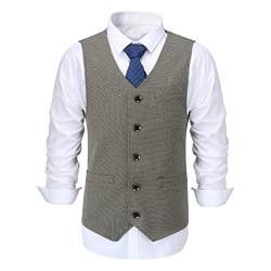 Allthemen Herren Western Weste Herringbone V-Ausschnitt Anzugweste Formale Classic Basic Wollweste für Hochzeit Kaffee 4XL von Allthemen