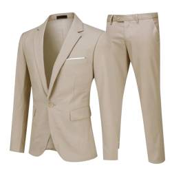 Allthemen Herrenanzug 2 Teilig Slim Fit Anzüge Business Hochzeitanzug für Männer Beige 3XL von Allthemen