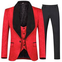 Allthemen Herrenanzug 3-Teilig Smoking Hochzeit Anzüge Herren EIN Knopf Schal Revers Blazer Weste Hose Rot XL von Allthemen