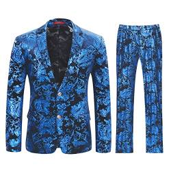 Allthemen Jacquard Smoking Herren Anzug Fallendes Revers 2 Teilig Set für Hochzeit Party Blau XL von Allthemen