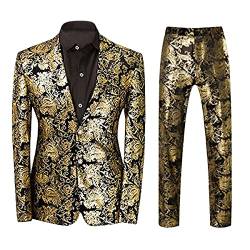 Allthemen Jacquard Smoking Herren Anzug Fallendes Revers 2 Teilig Set für Hochzeit Party Gold L von Allthemen