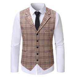 Allthemen Karierte Anzugweste Herren Weste Plaid Revers Ärmellose Westen für Hochzeit Freizeit Braun S von Allthemen