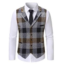 Allthemen Karierte Anzugweste Herren Weste Plaid Revers Ärmellose Westen für Hochzeit Freizeit Khaki M von Allthemen