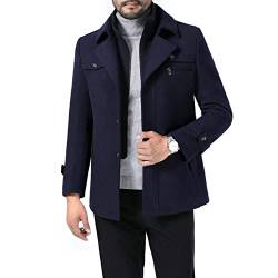 Allthemen Mantel Herren Kurzmantel Slim Fit Warm Wintermantel mit Stehkragen Winterjacke Business Wollmantel Dunkelblau XL von Allthemen