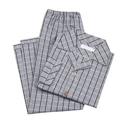 Allthemen Pyjama Herren Karierter Schlafanzug Lang Pyjama Baumwolle Zweiteiliger Hausanzug Langarm Shirt und Pyjamahose #007 Grau XL von Allthemen