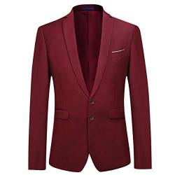 Allthemen Sakko Herren Slim Fit Anzugjacke Business Blazer 2 Knöpfe Sakko für Hochzeit Freizeit Weinrot M von Allthemen