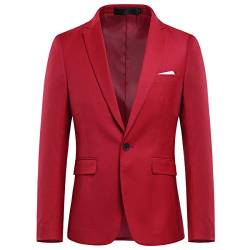 Allthemen Sakko Herren Slim Fit EIN Knopf Anzugjacke Herren Blazer für Business Hochzeit Freizeit Rot XXL von Allthemen