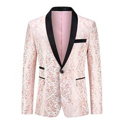 Allthemen Sakko Herren Slim Fit Jacquard Bunte Sakko Casual Blazer Glitzer Smokingjacke Anzugjacke für Hochzeit Rosa XL von Allthemen