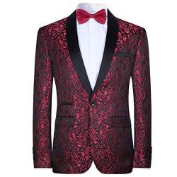 Allthemen Sakko Herren Slim Fit Jacquard Bunte Sakko Casual Blazer Glitzer Smokingjacke Anzugjacke für Hochzeit Rot XL von Allthemen