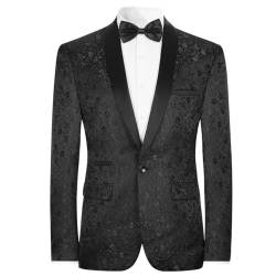 Allthemen Sakko Herren Slim Fit Jacquard Bunte Sakko Casual Blazer Glitzer Smokingjacke Anzugjacke für Hochzeit Schwarz M von Allthemen