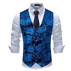 Allthemen Weste Herren Westen Gilet Jacquard Anzugweste für Hochzeit und Party Blau XS von Allthemen