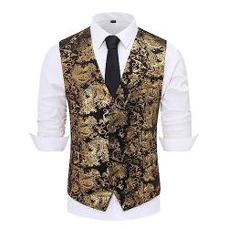 Allthemen Weste Herren Westen Gilet Jacquard Anzugweste für Hochzeit und Party Gold M von Allthemen