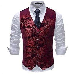 Allthemen Weste Herren Westen Gilet Jacquard Anzugweste für Hochzeit und Party Rot 3XL von Allthemen