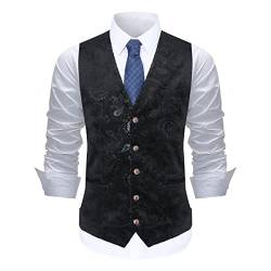 Allthemen Weste Herren Westen Gilet Jacquard Anzugweste für Hochzeit und Party Schwarz XS von Allthemen