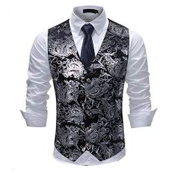 Allthemen Weste Herren Westen Gilet Jacquard Anzugweste für Hochzeit und Party Silber L von Allthemen