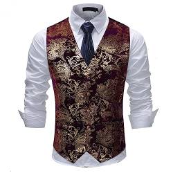 Allthemen Weste Herren Westen Gilet Jacquard Anzugweste für Hochzeit und Party Weinrot M von Allthemen