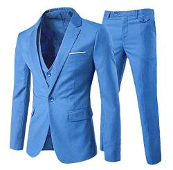 Anzug Herren Slim Fit 3 Teilig Anzüge Herrenanzug Sakko Hochzeit Business Blau1 XXL von Allthemen