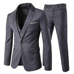 Anzug Herren Slim Fit 3 Teilig Anzüge Herrenanzug Sakko Hochzeit Business Grau XXL von Allthemen