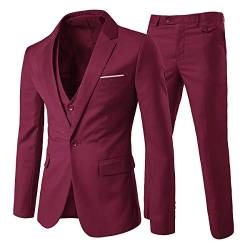 Anzug Herren Slim Fit 3 Teilig Anzüge Herrenanzug Sakko Hochzeit Business Wine Rot XS von Allthemen