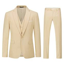 Anzug Herren Slim Fit 3 Teilig Anzüge Herrenanzug Sakko für Hochzeit Business Beige XL von Allthemen