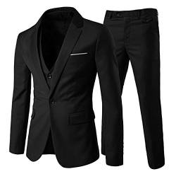 Anzug Herren Slim Fit 3 Teilig Anzüge Herrenanzug Sakko für Hochzeit Business Schwarz S von Allthemen