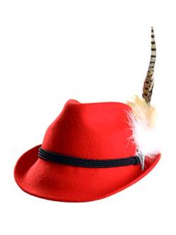 ALMBOCK Trachtenhut Damen mit Feder - Trachtenhüte in vielen Farben und den Größen S M L - Trachten Hut hergestellt aus Woll-Filz (S (54cm), Rot - Modell H8) von Almbock