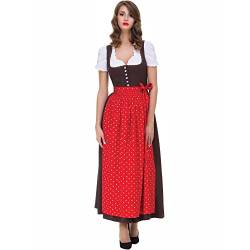 Almbock Dirndl Lang Elena braun mit roter Schürze in Gr. 36 38 40 42 44 46 - Klassisches Trachten-Kleid, Rock-Länge 95cm von Almbock