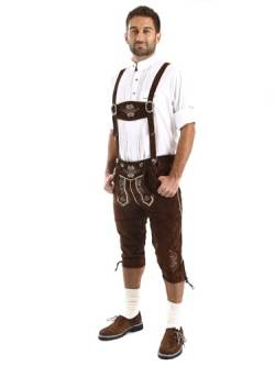 Almbock Herren Lederhose 3/4 - Lederhosen Herren Dunkelbraun aus feinem und geschmeidigem Veloursleder - Lederhose Österreich Herren - Kniebundhose 48 von Almbock