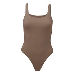 Almere Low Back Contour Tank High Cut Thong Bodysuit, No Snap, Women's Bodysuit, No Bra Neded, Body Sculpt Body, Braun, S von Almere