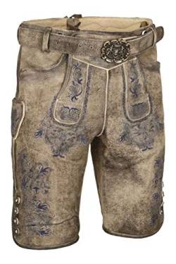 Almsach Herren Kurze Herren Lederhose mit Gürtel und Träger mit Blauer Stickerei, MEISS-GF180 (braun), 46 von Almsach