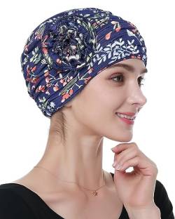 Alnorm Blume Chemo Beanie Haarausfall Hut Blümchen-Mütze Blau Grün von Alnorm