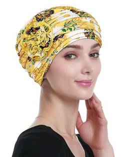 Alnorm Chemo Caps mit BlumeDehnbare Sofort-Kopfbedeckung Gelb von Alnorm