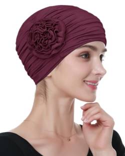 Alnorm Chemo Kopfbedeckung mit Blume Blümchen-Hut Schwarz Rot von Alnorm