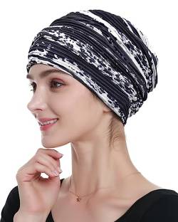 Alnorm Chemo-Mütze für Frauen Falten-Turban Weiß Schwarz von Alnorm