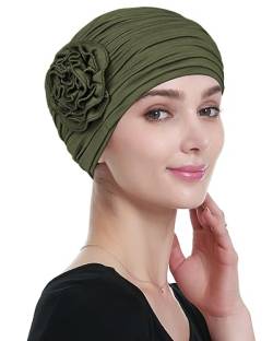 Alnorm Frauen Blume Turban Mütze Kopfbedeckung Chemo-Mütze Hut Olivgrün von Alnorm