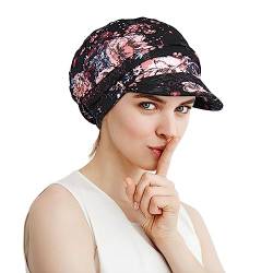 Alnorm Frauen Newsboy Hüte mit Visier für Chemo Haarausfall Pflaume Rosa Schwarz von Alnorm