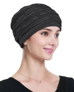 Alnorm Plissierter Glitzer-Turban-Hut für Frauen Kopfbedeckung Schwarz von Alnorm